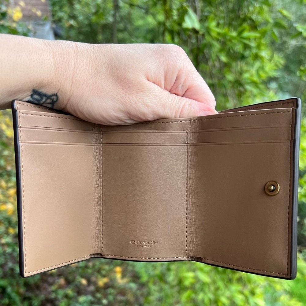 COACH Card Wallet Mini Trifold Wallet Brown Signature Canvas Logo AUTHENTIC - Picture 8 of 8